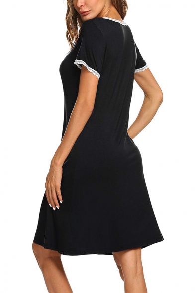 Pregnant Women Trendy Lace-Trimmed V-Neck Short Sleeve Casual Mini T-Shirt Dress