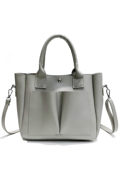 Simple Fashion Solid Color PU Leather Ruffled Pocket Embellishment Large Capacity Satchel Messenger Bag 34*27*10 CM