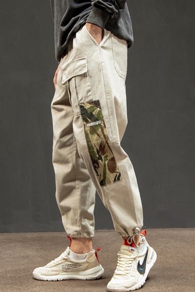 Stylish Camouflage Printed Patch Flap Pocket Drawstring Cuffs Men's Cotton Cargo Pants