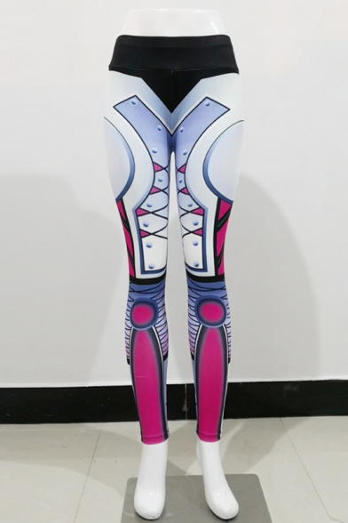 Stylish Colorblock Abstract Printed Elastic Waist Skinny Fit Legging Pants
