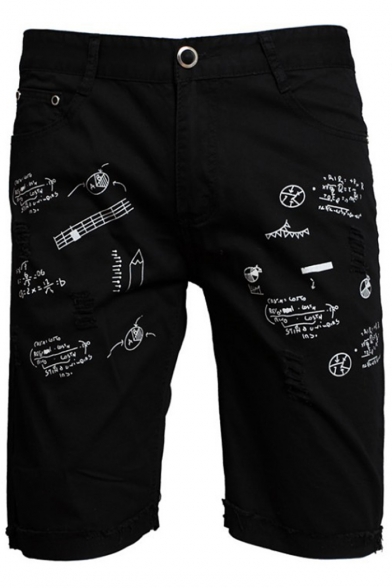 Summer New Fashion Graffiti Printed Men's Casual Straight Denim Shorts