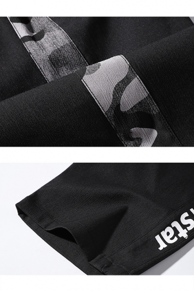 Summer Trendy Letter SUPERSTAR Camouflage Patched Side Drawstring Waist Sport Shorts