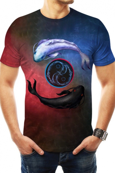 Unique Chinese Style Funny Tai Ji Fish 3D Print Short Sleeve Tee