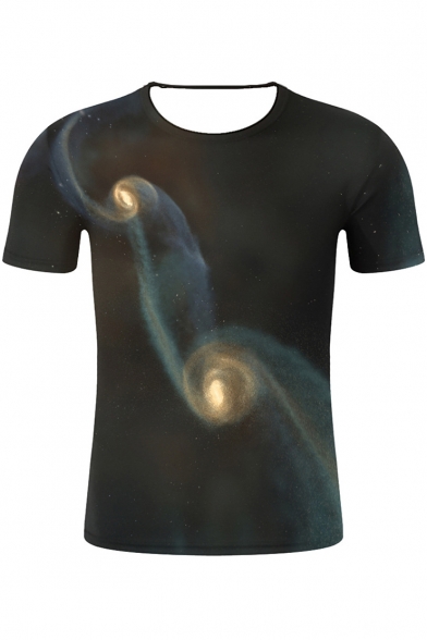 Universe Galaxy Black Hole 3D Printed Round Neck Short Sleeve T-Shirt