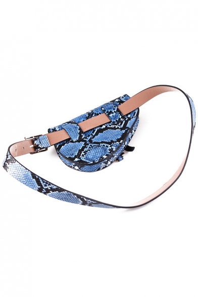 Women's Fashion Snakeskin Pattern Rivet Embellishment Casual Saddle Bag Sports Belt Bag 16.5*12.5 CM