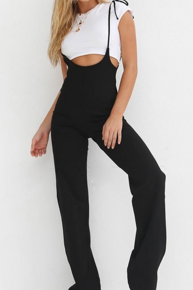 Womens Hot Sexy Black Spaghetti Straps Fitted Overall Jumpsuits
