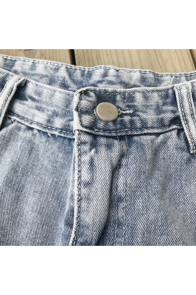 Womens Summer Trendy High Rise Frayed Hem Light Blue Denim Shorts