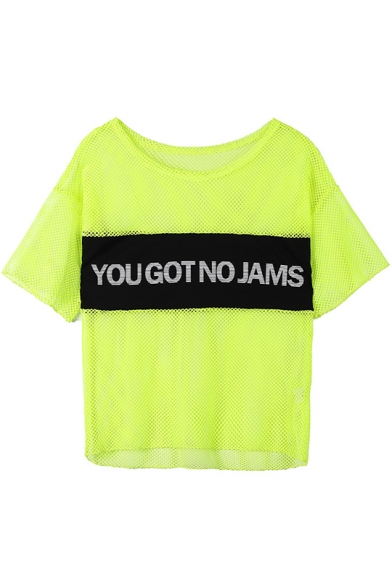 YOU GOT NO JAMS Cool Flourescent Yellow Hollow Mesh T-Shirt