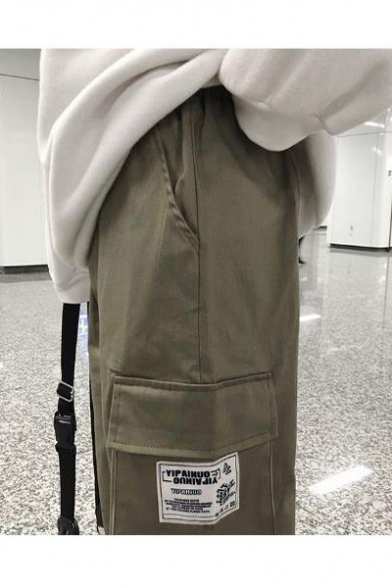 Fashion Letter Patchwork Multi-pocket Drawstring Cuff Casual Cargo Pants