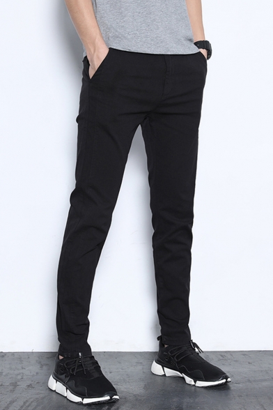 Fashionable Basic Simple Plain Slim Fitted Casual Cotton Dress Pants for Men