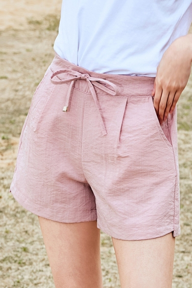 Girls Summer Fashion Bow-Tied High Rise Simple Plain Linen Loose Shorts
