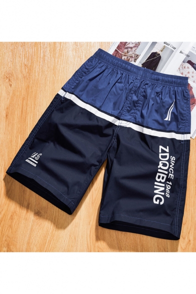 Guys Summer New Fashion Colorblock Letter Printed Elastic Waist Casual Sports Shorts