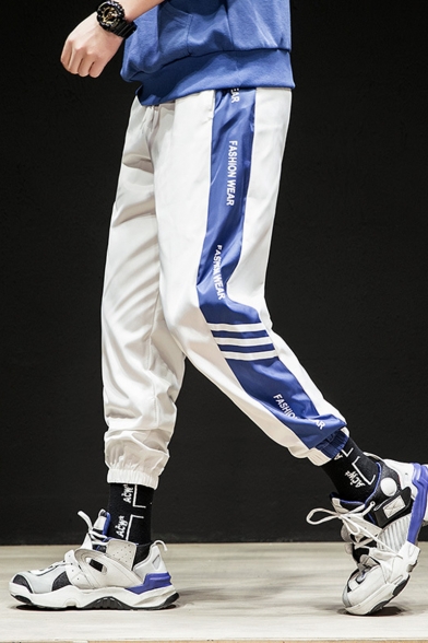 Guys Trendy Colorblock Letter Stripe Printed Elastic Cuffs Hip Pop Casual Track Pants