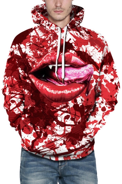 Halloween Fashion 3D Blood Hamburger Pattern Long Sleeve Unisex Pullover Hoodie