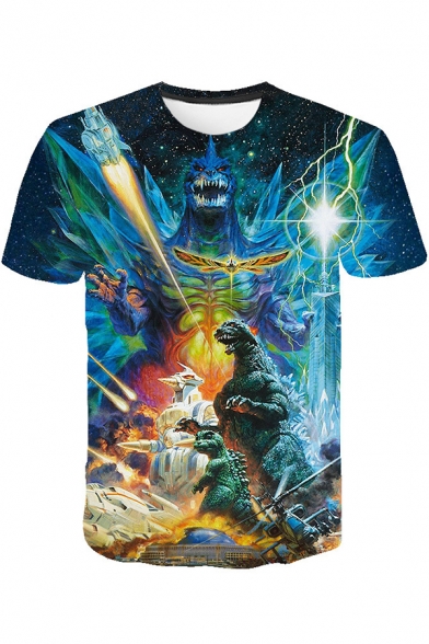 King of the Monsters Blue Galaxy 3D Printed Short Sleeve Regular Fit T-Shirt
