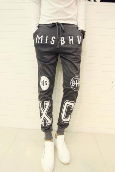 Men's Fashion Letter XD Printed Drawstring Waist Slim Fit Casual Sweatpants