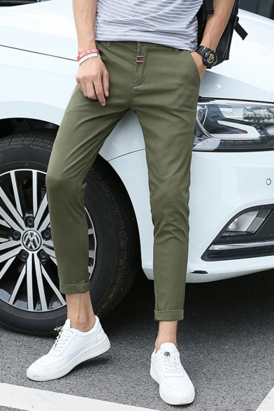 Men's Fashionable Basic Simple Plain Slim Fitted Casual Cotton Dress Pants