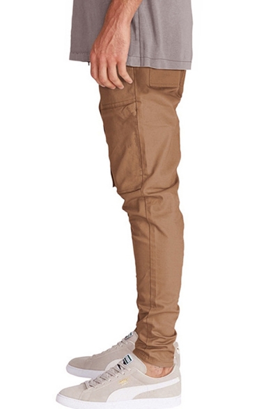 Men's Simple Fashion Solid Color Splicing Design Drawstring Waist Casual Cotton Pencil Pants