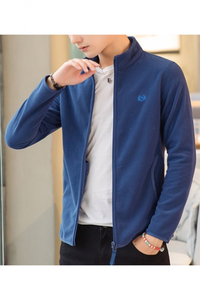 Mens Fashion Stand Collar Long Sleeve Zip Up Fitted Fleece Sweatshirt Jacket