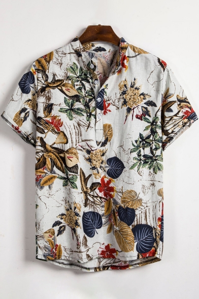 InterestPrint Abstract Elegance Floral Shirt Short Sleeve Print Button Down Shirt for Men 