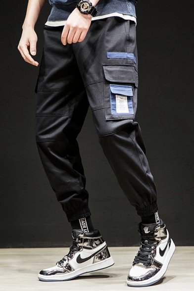 New Fashion Colorblock Multi-pocket Drawstring Waist Casual Cargo Pants for Men
