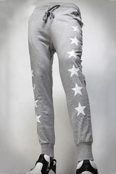 New Fashion Stars Letter Printed Drawstring Waist Men's Casual Fitted Joggers Sweatpants