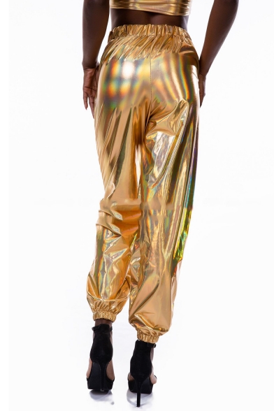 New Trendy Cool Reflective Light High Waist Elastic Cuff Leisure Sport Pants