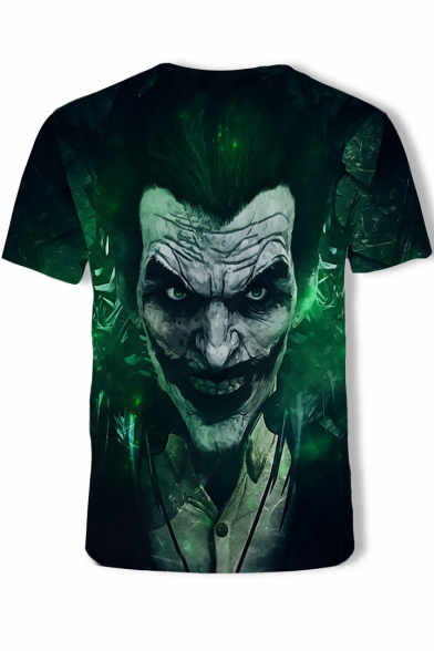 Popular Joker Clown Figure 3D Print Green Short Sleeve Fitted T-Shirt