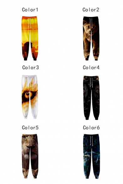 Popular New Fashion Lion 3D Printed Drawstring Waist Casual Joggers Cotton Sweatpants