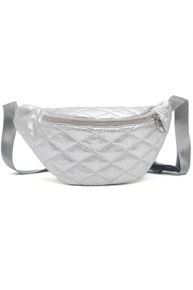 Simple Fashion Solid Color Diamond Check Quilted Zipper Waist Belt Bag 26*13*3 CM