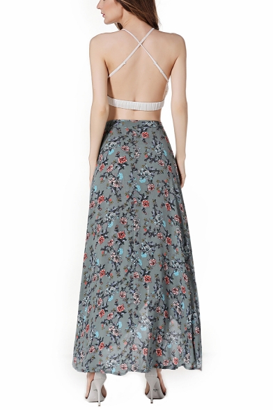 Summer Chic Floral Printed High Rise Maxi Cotton Asymmetrical Wrap Skirt