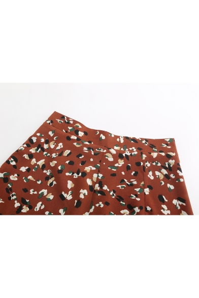Summer Fancy Floral Printed Splited Front Midi Chiffon Skirt