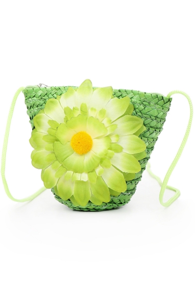 Summer Fashion Flower Embellishment Straw Beach Bag Crossbody Bucket Bag 17*14*6 CM