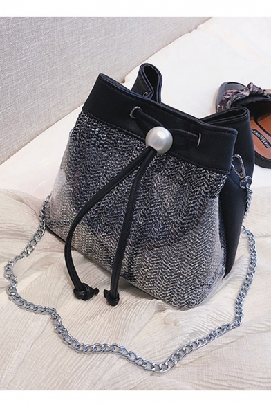 Summer Fashion Plain Transparent Pearl Embellishment Crossbody Bucket Bag 21*18*14 CM