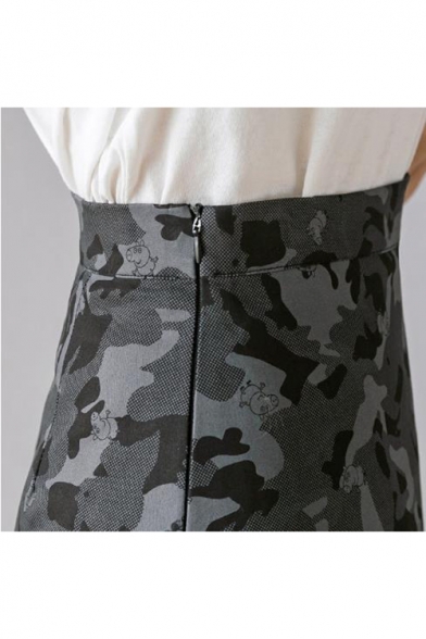Summer Girls Trendy Camo Printed Button Embellished Split Side Mini A-Line Skirt
