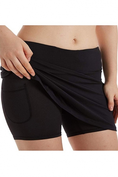 Summer Hot Stylish Plain High Waist Fold Over Pocket Insert Golf Stretch Mini Fitted Skirt