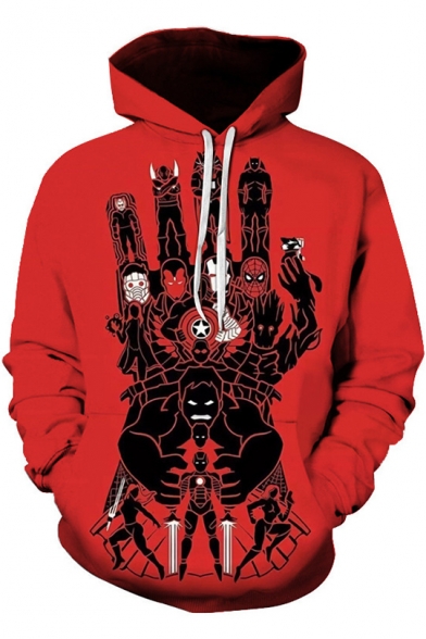The Infinity Gauntlet Funny Comic Figure Printed Red Casual Drawstring Hoodie