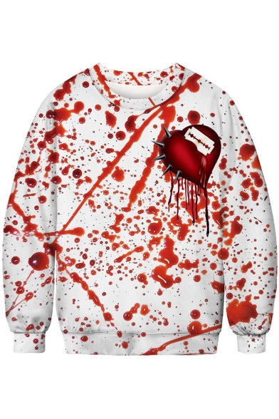 Trendy Halloween Horrible Red Blood 3D Print Round Neck Long Sleeve Sweatshirt