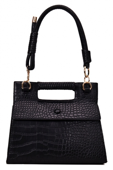 Women's Fashion Crocodile Pattern Button Embellishment Portable Crossbody Satchel Bag