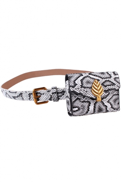 Women's Stylish Snakeskin Pattern Metal Leaf Embellishment Belt Purse 10*8 CM