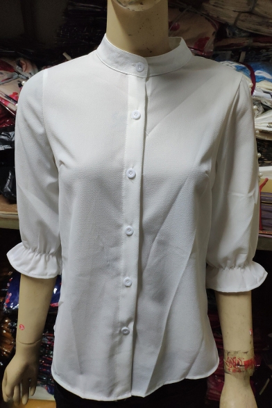 Womens Chic Beading Embellished Hollow Sleeve Plain Button Down Shirt Blouse