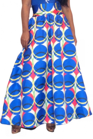 Womens Hot Fashion High Waist Circle Print Maxi Puffy Skirt