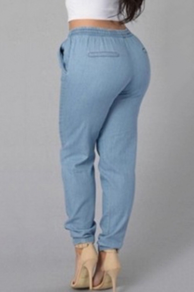 Womens Stylish Drawstring Waist Elasticized Cuff Loose Fit Denim Jeans