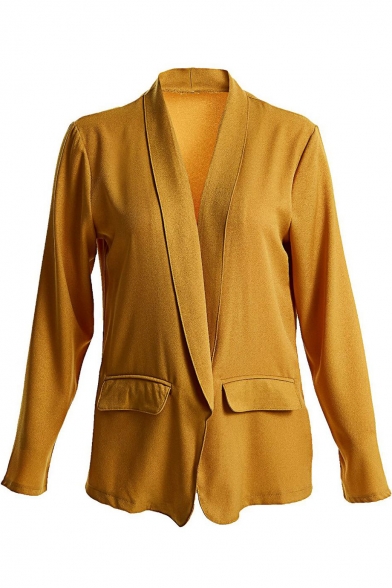 Womens Stylish Simple Solid Color Lapel Collar Long Sleeve Open Front Office Blazer Coat