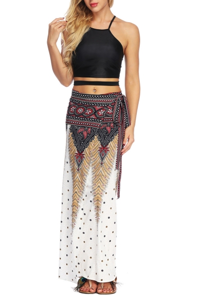 Womens Summer Holiday Ethnic Style Tribal Printed Maxi Beach Wrap Skirt