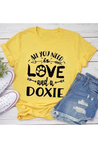 ALL YOU NEED IS LOVE Summer Popular Letter Print Short Sleeve Casual Loose T-Shirt