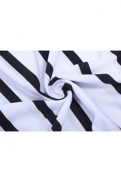 Black and White Striped Print V-Neck Sleeveless Mini Cami Dress