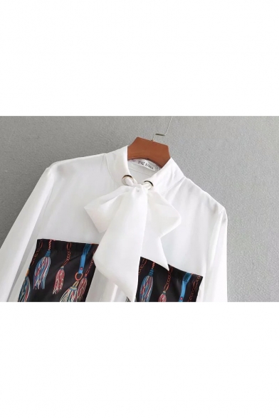 Chic Fashion Bow-Tied Collar Long Sleeve Button Down White Casual Shirt Blouse