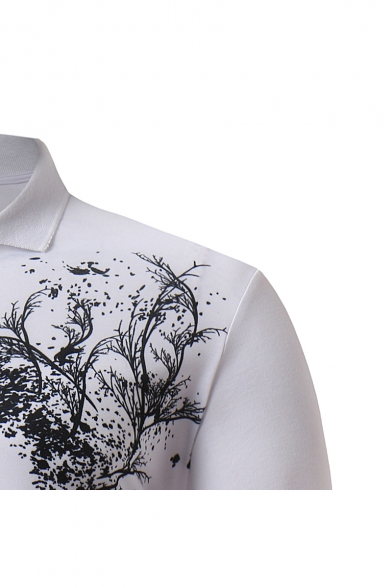 Chic Simple Floral Printed Mens Short Sleeve Three-Button Front Slim Fit Polo Shirt