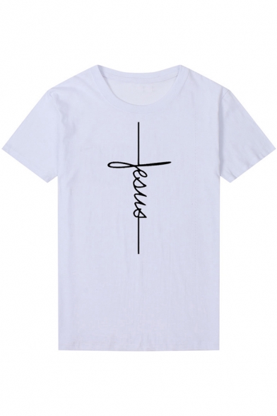 Cool Unique Cross Pattern Basic Round Neck Short Sleeve Cotton Loose Tee